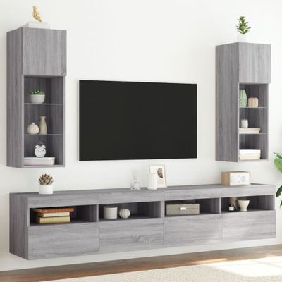 vidaXL TV skrinky s LED svetlami 2 ks sivé sonoma 30,5x30x90 cm