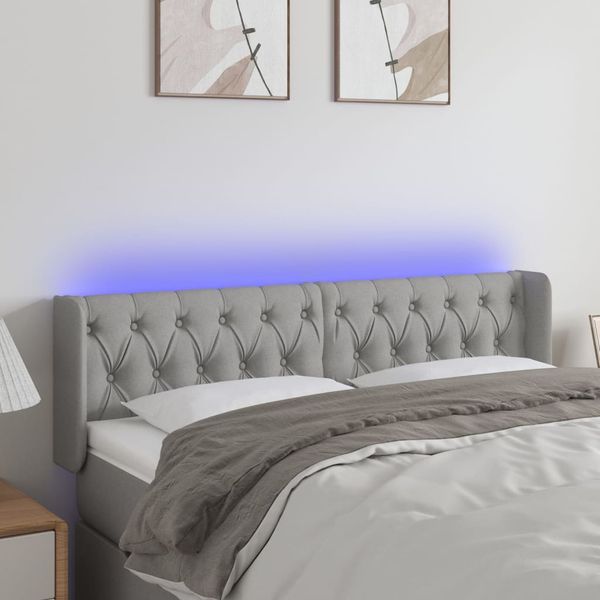 vidaXL Čelo postele s LED bledosivé 163x16x78/88 cm látka