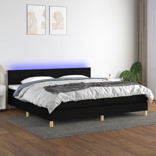 vidaXL Posteľ boxsping s matracom a LED čierna 200x200 cm látka