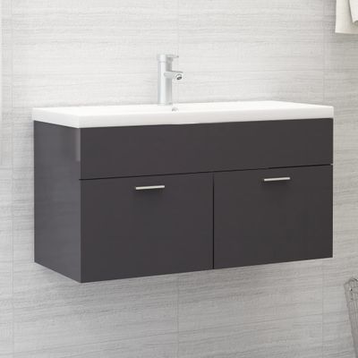 vidaXL Skrinka pod umývadlo, lesklá sivá 90x38,5x46cm kompozitné drevo