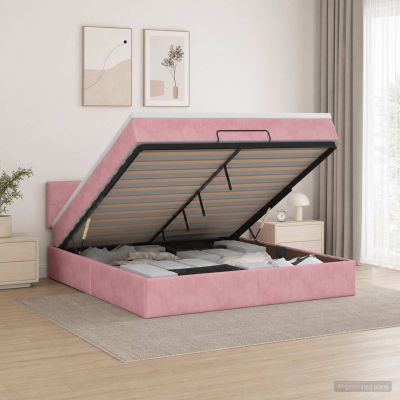 vidaXL Ottoman posteľ s matracom a LED Ružová 140 x 190 cm Zamat