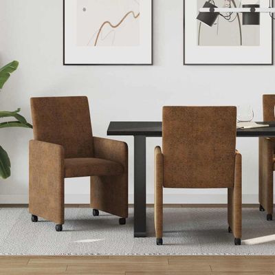 vidaXL Jedálenské stoličky na kolieskach 2 pcs Hnedá 57 x 66 x 94 cm