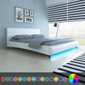 vidaXL Posteľ s matracom, LED, biela, umelá koža 180x200 cm