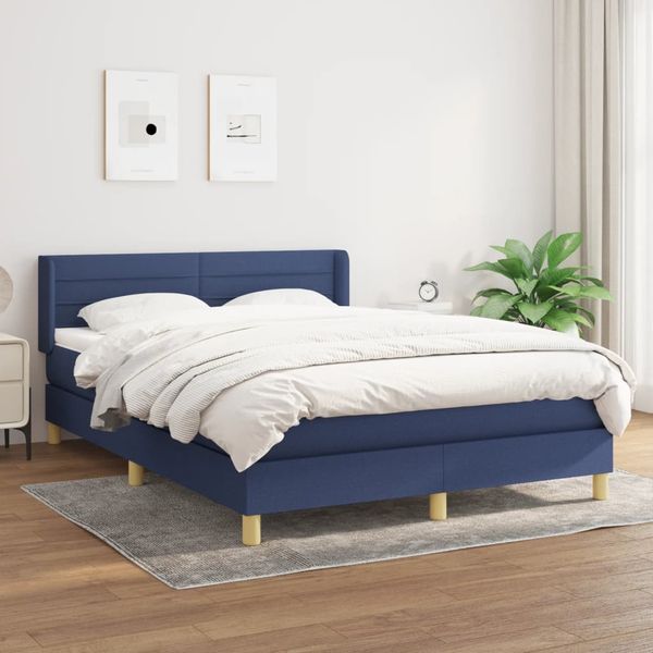 vidaXL Posteľný rám boxspring s matracom modrý 140x200 cm látka