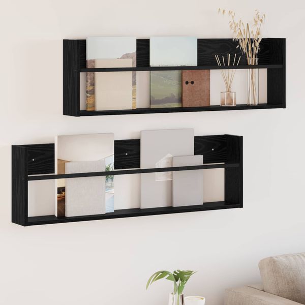 vidaXL Regál na časopisy s poličkou 2 pcs Čierny dub 100 x 12 x 30 cm