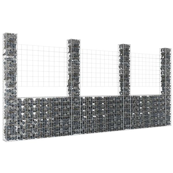 vidaXL Železný gabiónový kôš v tvare U so 4 stĺpmi 380x20x200 cm