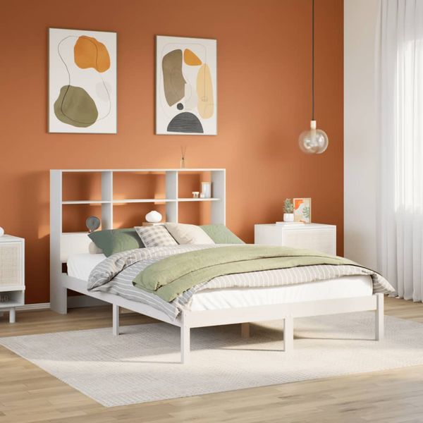 vidaXL Posteľ s knižnicou bez matraca biela 140x190cm borovicový masív