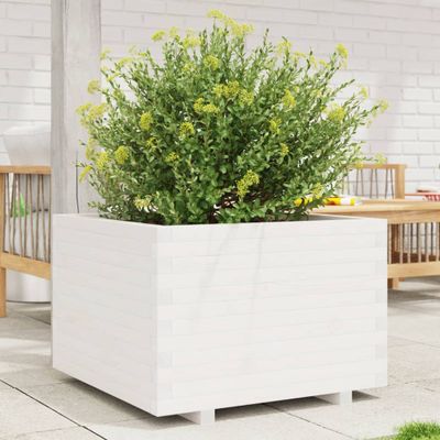 vidaXL Záhradný kvetináč biely 70x70x49,5 cm borovicový masív