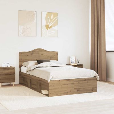 vidaXL Rám postele s čelnou doskou Remeselnícky dub 135 x 190 cm
