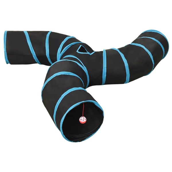 vidaXL Mačací tunel 3-cestný čierno-modrý 25 cm polyester