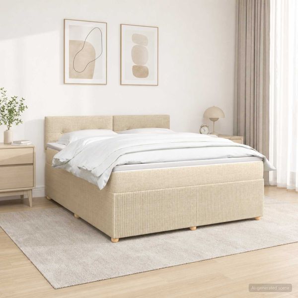 vidaXL Posteľ boxspring s matracom Krémová 140 x 200 cm Látka