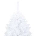 vidaXL Osvetlený umelý vianočný stromček s guľami, biely 150 cm, PVC