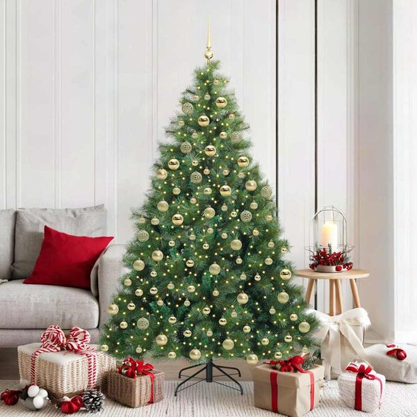 vidaXL Umelý vianočný stromček s 300 LED-i Zelená 180 cm PE a PVC