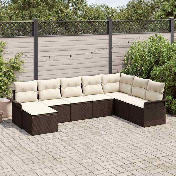 vidaXL Súprava záhradných pohoviek s vankúšom 8 pcs Hnedá Poly ratan