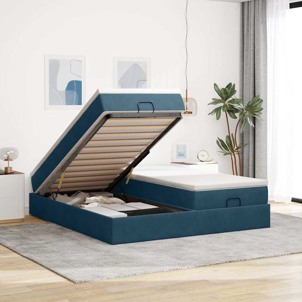 vidaXL Osmanský rám postele s matracmi tmavomodrá 200x200 cm zamat
