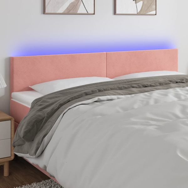 vidaXL Čelo postele s LED ružové 200x5x78/88 cm zamat