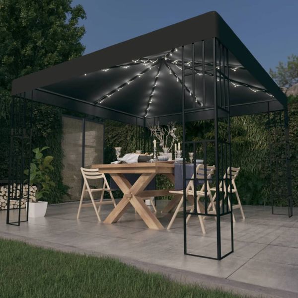 vidaXL Altánok s LED reťazou 3x3 m, antracitový