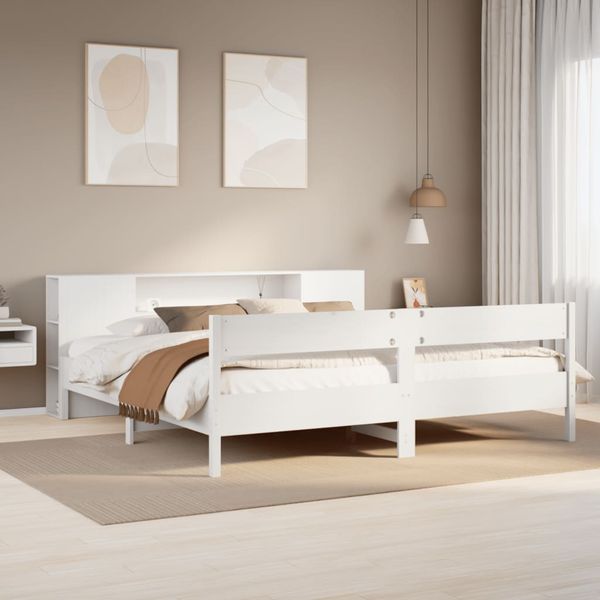 vidaXL Posteľ s knižnicou bez matraca biela 200x200cm borovicový masív