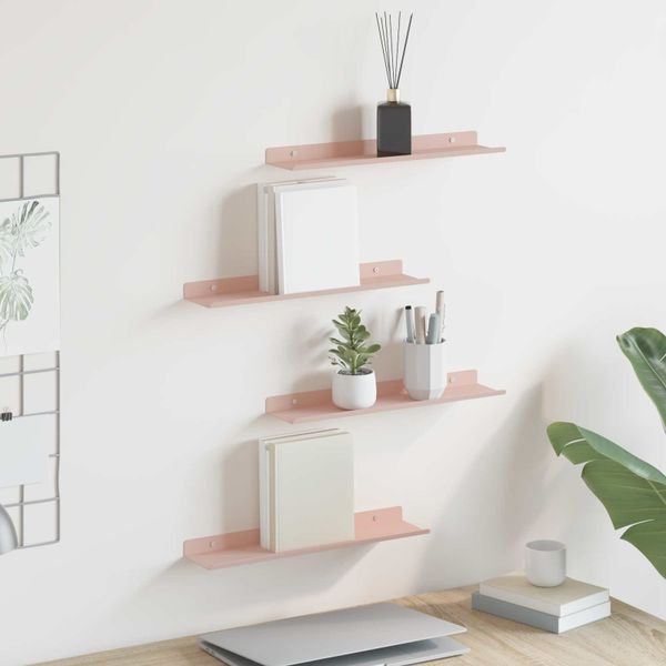 vidaXL Závesná polica Nástenný 4 pcs Ružová 40 x 8,5 x 2,5 cm Oceľ