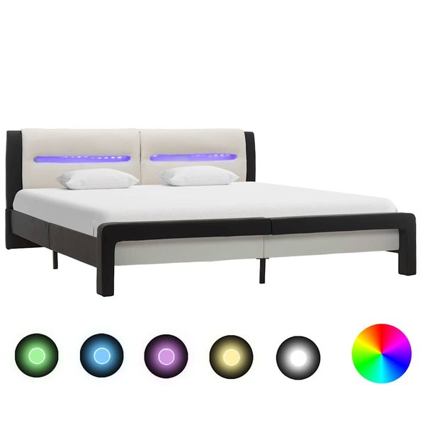 vidaXL Posteľný rám s LED, čierno biely, umelá koža 120x200 cm