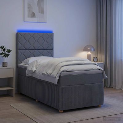 vidaXL LED boxspring posteľ s matracom Svetlosivá 100 x 200 cm Látka