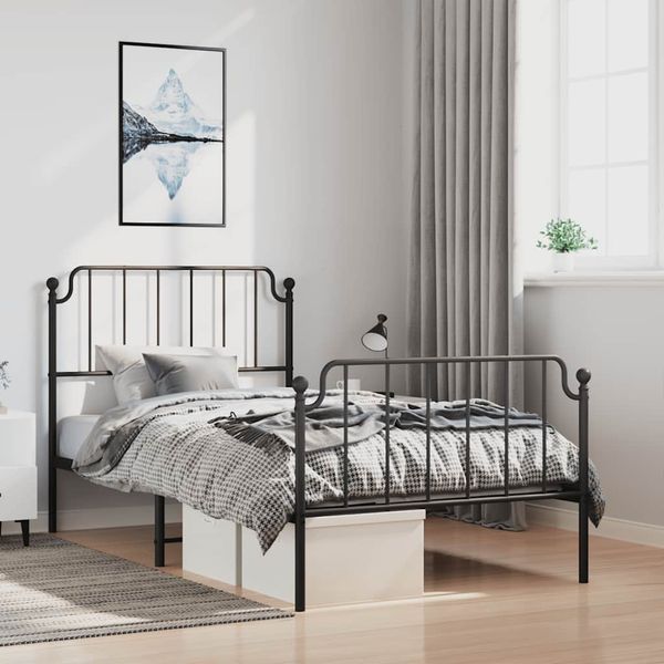 vidaXL Kovový rám postele so zadným a predným čelom čierny 100x190 cm