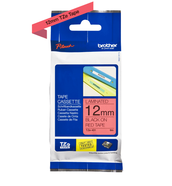 Brother - Originálna kazeta s páskou TZE431, čierny tlač na červenom, šírka 12 mm