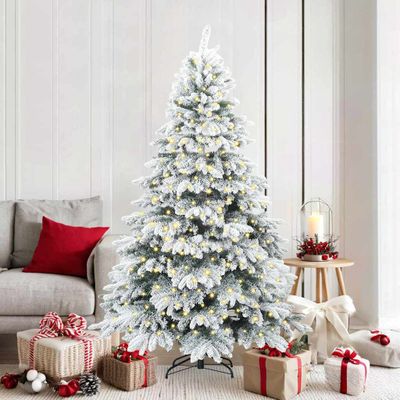 vidaXL Umelý vianočný stromček s 300 LED-i Biela 180 cm PE a PVC