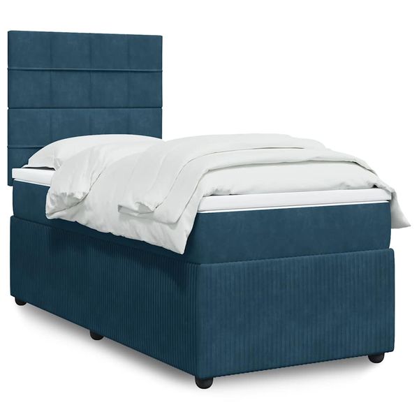 vidaXL Posteľný rám boxsping s matracom modrý 90x200 cm zamat