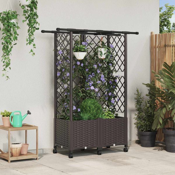 vidaXL Vyvýšený záhon s mriežkou a strechou Hnedá 124 x 40 x 142 cm PP