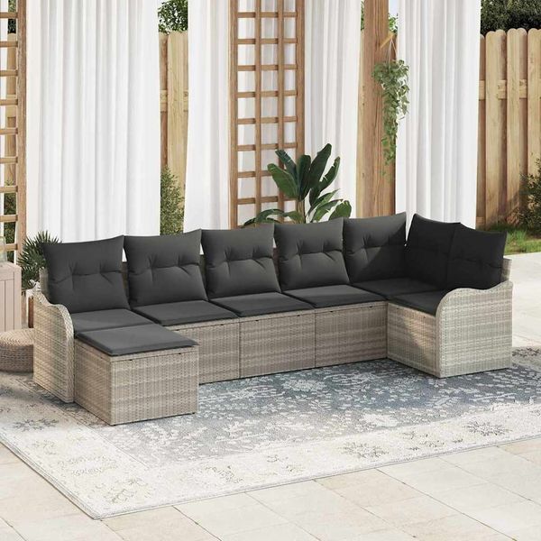 vidaXL Súprava záhradných pohoviek 7 pcs Svetlosivá Poly ratan