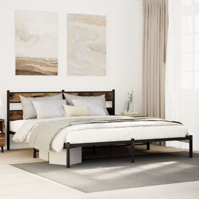 vidaXL Kovový posteľný rám bez matraca dymový dub 180x200 cm