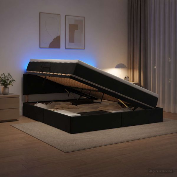 vidaXL LED úložná posteľ s matracom Čierna 140 x 190 cm Zamat
