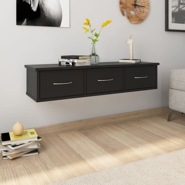 vidaXL Nástenná zásuvková polica čierna 88x26x18,5 cm kompozitné drevo