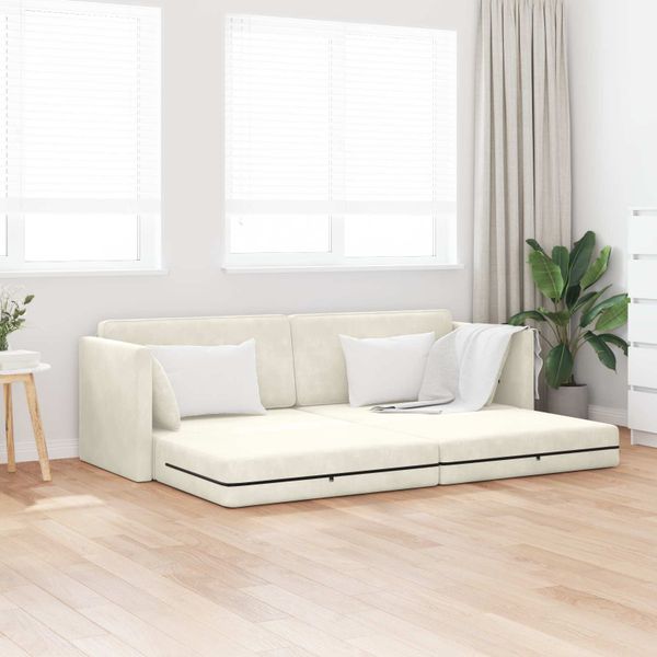 vidaXL Podlahová pohovka na spanie Krémová 213 x 70 x 77 cm Zamat