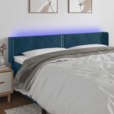 vidaXL Čelo postele s LED tmavomodré 163x16x78/88 cm zamat