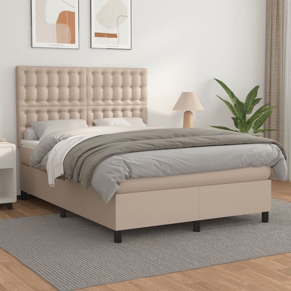 vidaXL Boxspring posteľ s matracom kapučínová 140x200 cm umelá koža