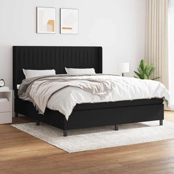 vidaXL Posteľný rám boxspring s matracom čierny 160x200 cm látka