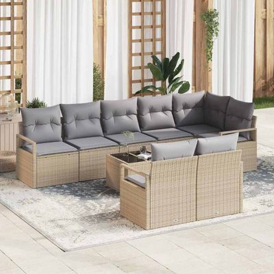 vidaXL Sada pohoviek s vankúšom 9 pcs Béžová polyratan