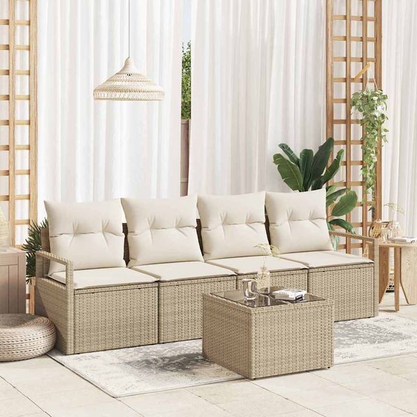 vidaXL Sada pohoviek s vankúšom 5 pcs Béžová a krémová polyratan
