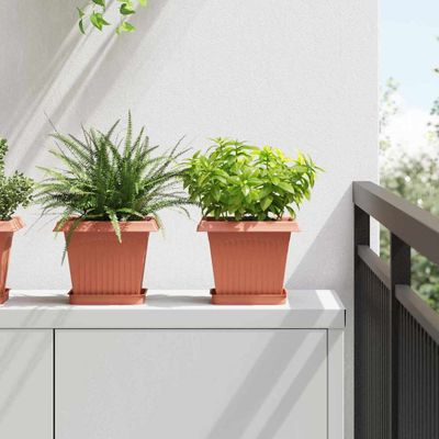 vidaXL Štvorcový kvetinový podnos 6 pcs Tehlovo červená 15 x 15 x 2 cm