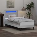 vidaXL Rám postele s LED pásikmi Biela 90 x 200 cm Umelá koža