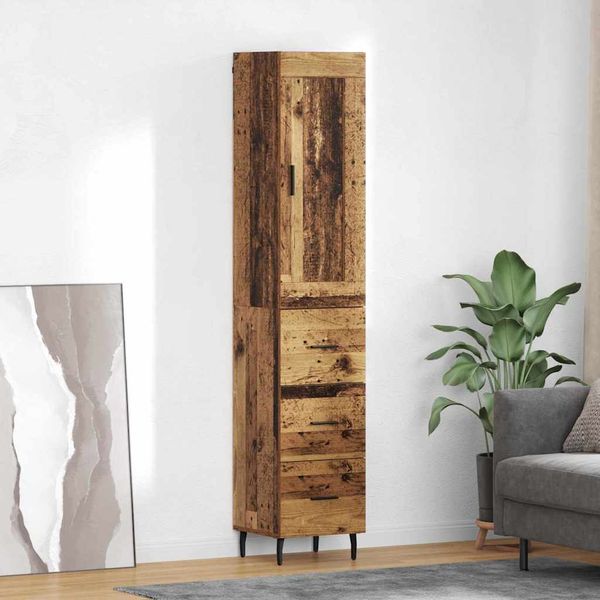 vidaXL Highboard Staré drevo 34,5 x 34 x 180 cm Kompozitné drevo