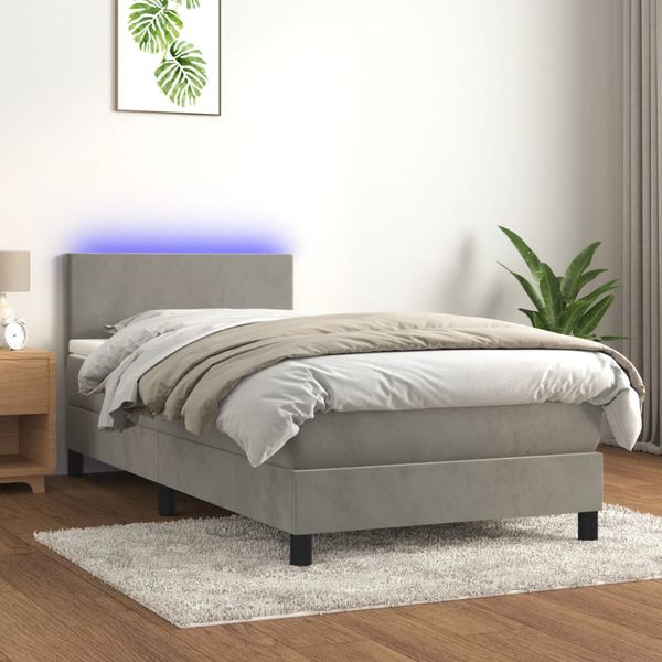 vidaXL Posteľ boxsping s matracom a LED bledosivá 90x190 cm zamat