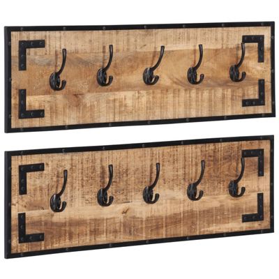 vidaXL Vešiaky na kabáty 2 ks 80x8x25 cm, surový mangový masív