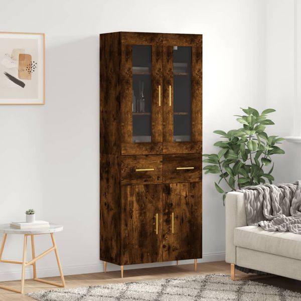 vidaXL Vysoká skrinka dymový dub 69,5x34x180 cm spracované drevo
