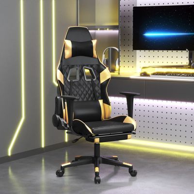 vidaXL Herná stolička s podnožkou čierna a zlatá umelá koža