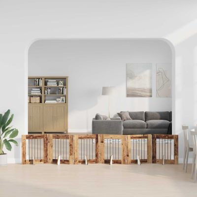 vidaXL Skladacia psia brána so stojanmi 6 ks Staré drevo 362 cm