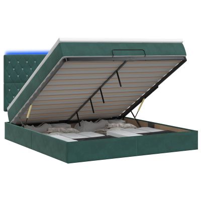 vidaXL Ottoman posteľ s matracom a LED Tmavozelená 140 x 190 cm Zamat