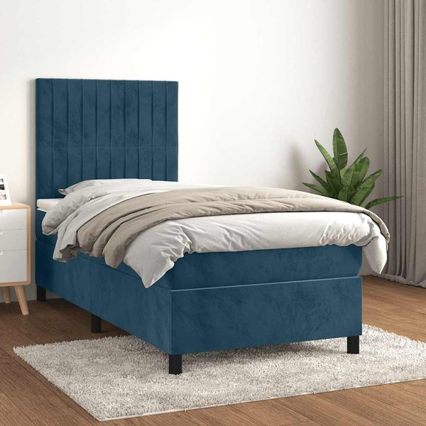 vidaXL Posteľný rám boxsping s matracom tmavomodrý 100x200 cm zamat